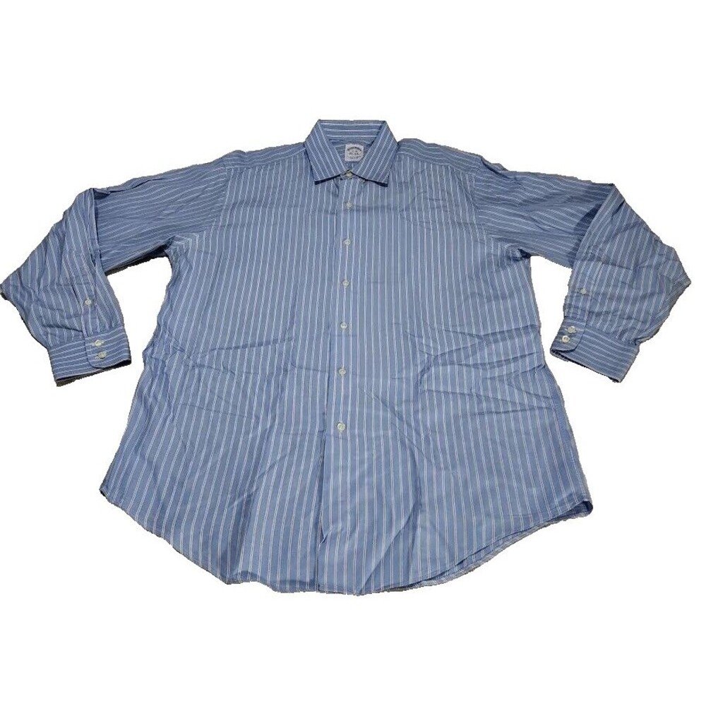 Brooks Brothers Dress Shirt Men's 16 34 Blue Striped Egyptian Cotton Woven Italy